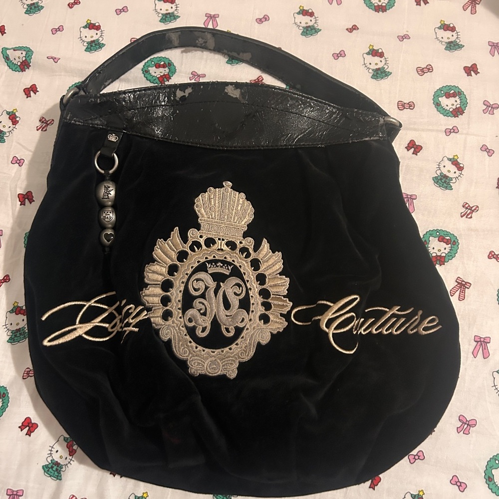 Juicy Couture Black and Gold Velvet Shoulder Bag